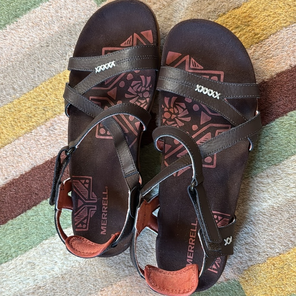 Merrell Sandspur Rose Sandals Cocoa/Coral Leather Comfort Ankle Strap size 10 - Picture 11 of 11